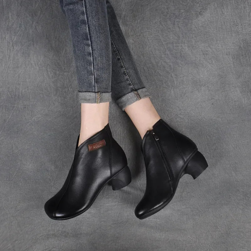 Bérénice | Bottines Rétro en Cuir à Talon Bloc - Noir