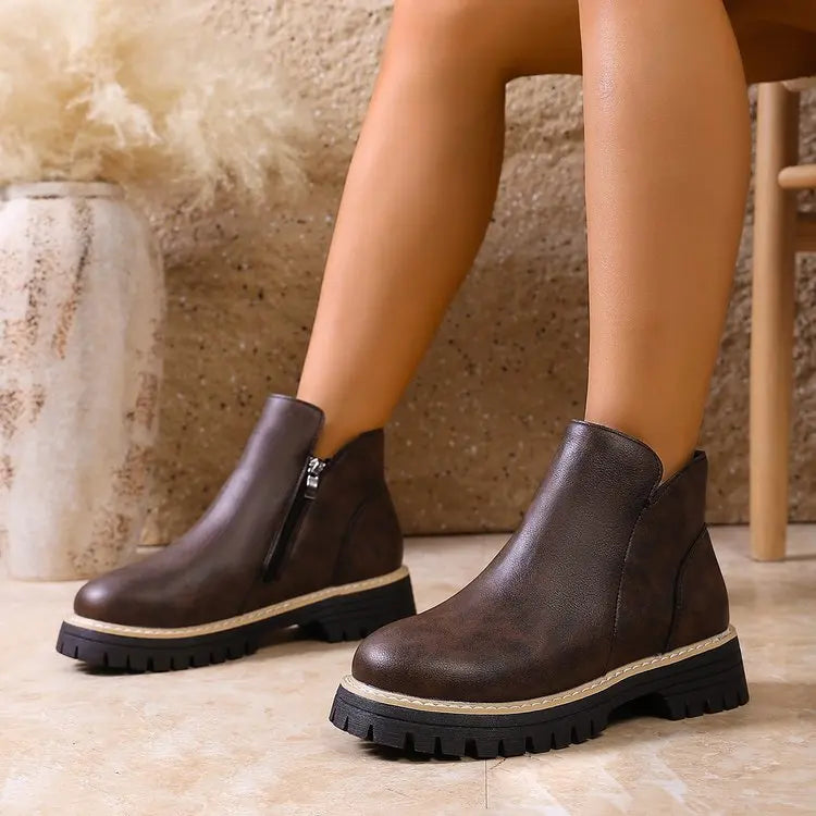 Rosalie | Bottines à Plateau et Zip Latéral - Marron