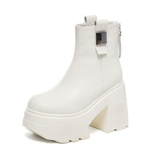 Séverine | Bottines Plateforme à Talon Bloc et Zip Arrière - Blanc cassé