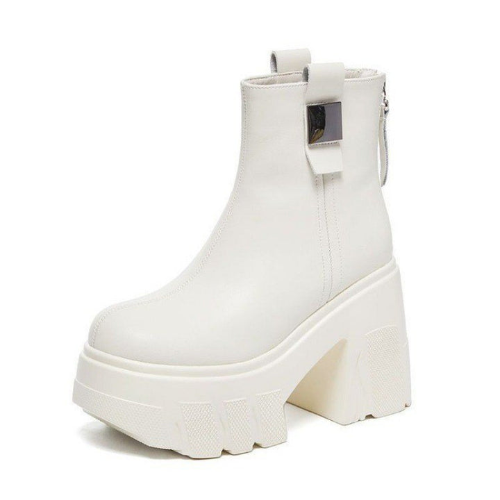 Séverine | Bottines Plateforme à Talon Bloc et Zip Arrière - Blanc cassé