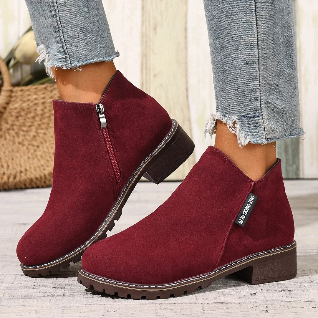 Adèle | Bottines à Plateforme et Talon Épais - Bordeaux