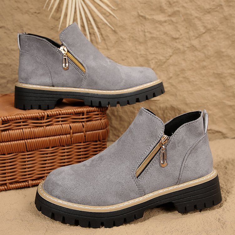 Blandine | Bottines Plateforme à Zip Latéral — Gris