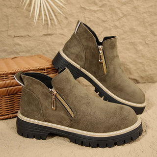 Blandine | Bottines Plateforme à Zip Latéral — Kaki
