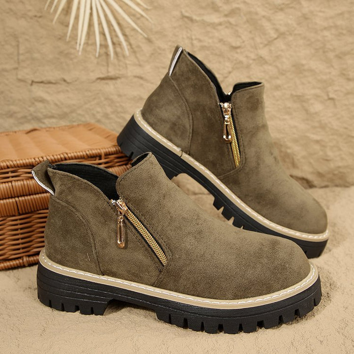 Blandine | Bottines Plateforme à Zip Latéral — Kaki