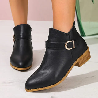 Armelle | Bottines Orthopédiques Pointues à Boucle et Petit Talon - Noir
