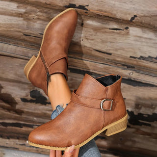Armelle | Bottines Orthopédiques Pointues à Boucle et Petit Talon - Cognac