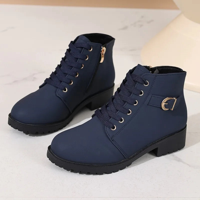 Solène | Bottines Rangers à Lacets et Zip - Bleu