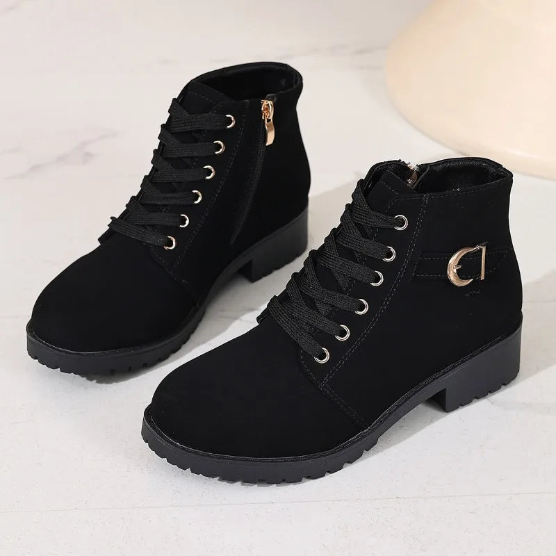 Solène | Bottines Rangers à Lacets et Zip - Noir