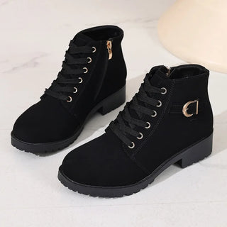 Solène | Bottines Rangers à Lacets et Zip - Noir