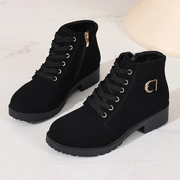 Solène | Bottines Rangers à Lacets et Zip - Noir