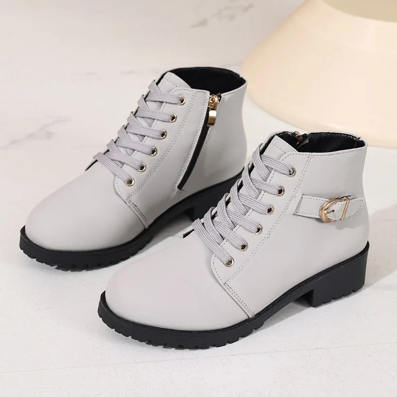 Solène | Bottines Rangers à Lacets et Zip - Gris