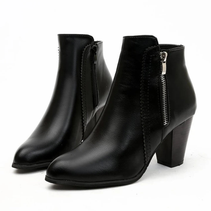 Margaux | Bottines Rétro à Talon Carré et Zip - Noir