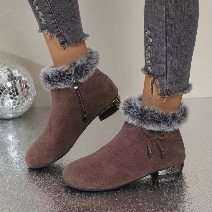 Adélaïde | Bottines à Talon Mi-Haut et Zip Latéral — Marron