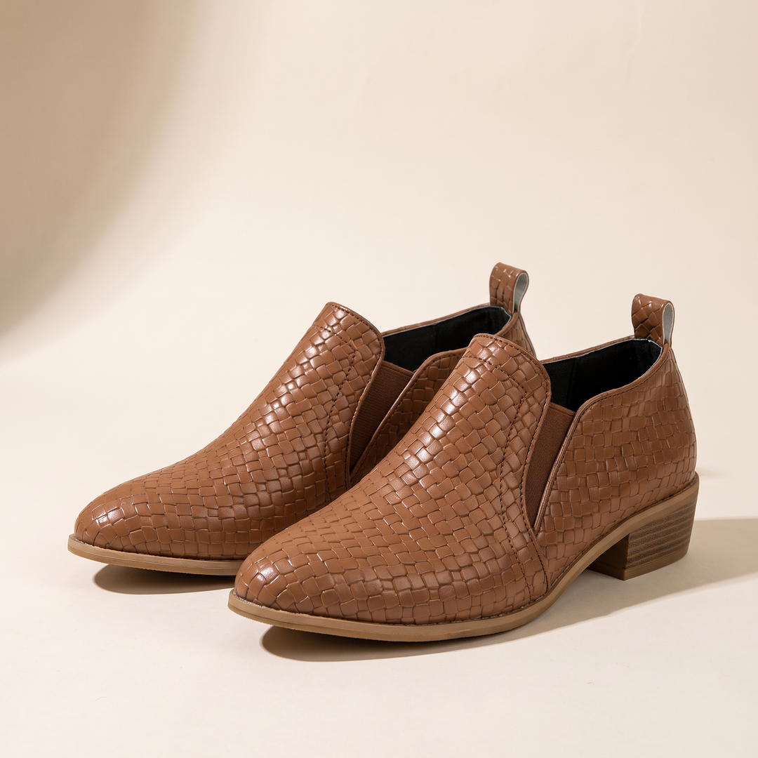 Églantine | Bottines Tressées à Talon Bloc — Marron foncé