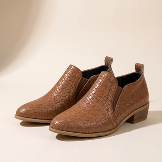 Églantine | Bottines Tressées à Talon Bloc — Marron foncé
