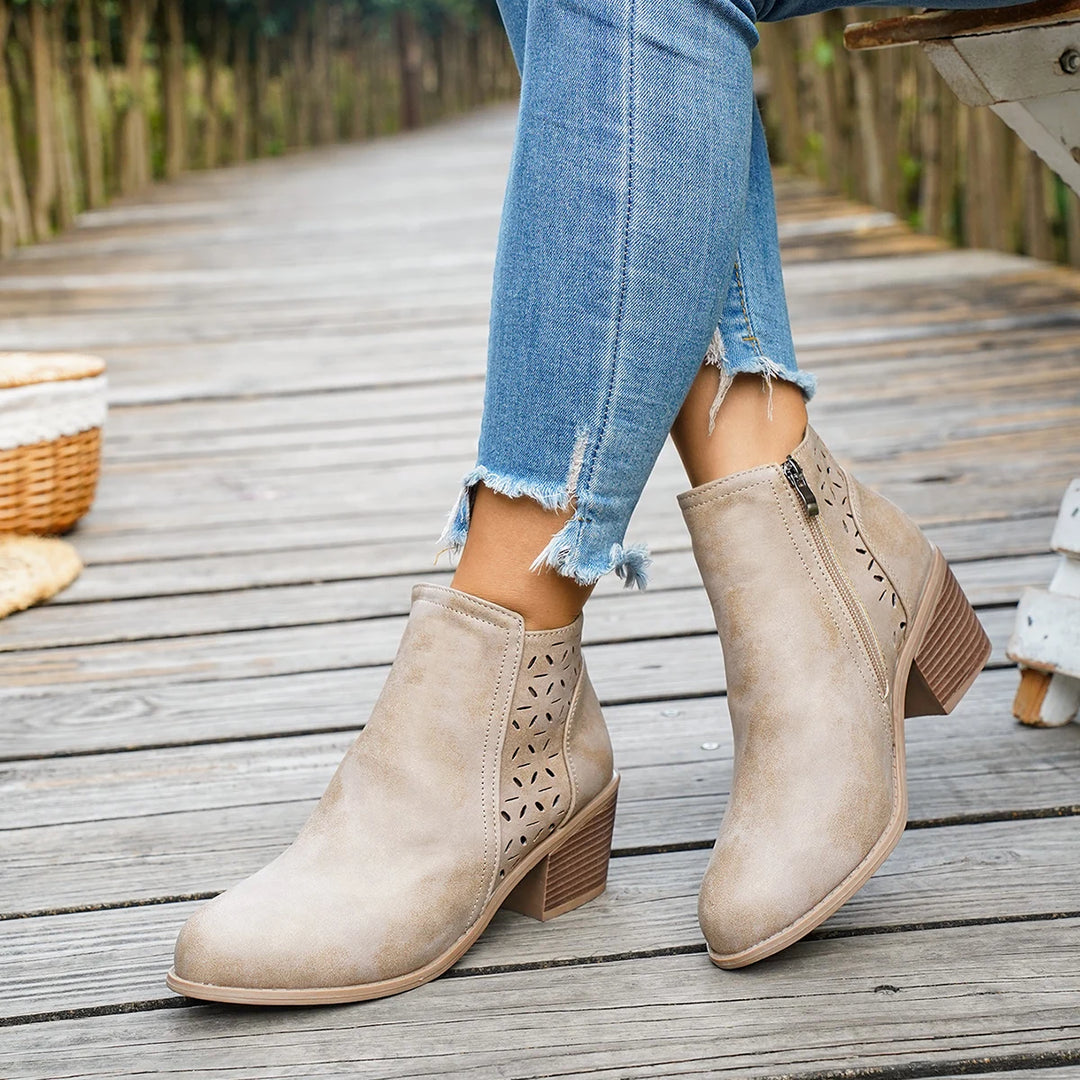 Garance | Bottines Western à Talon Mi-Haut — Abricot