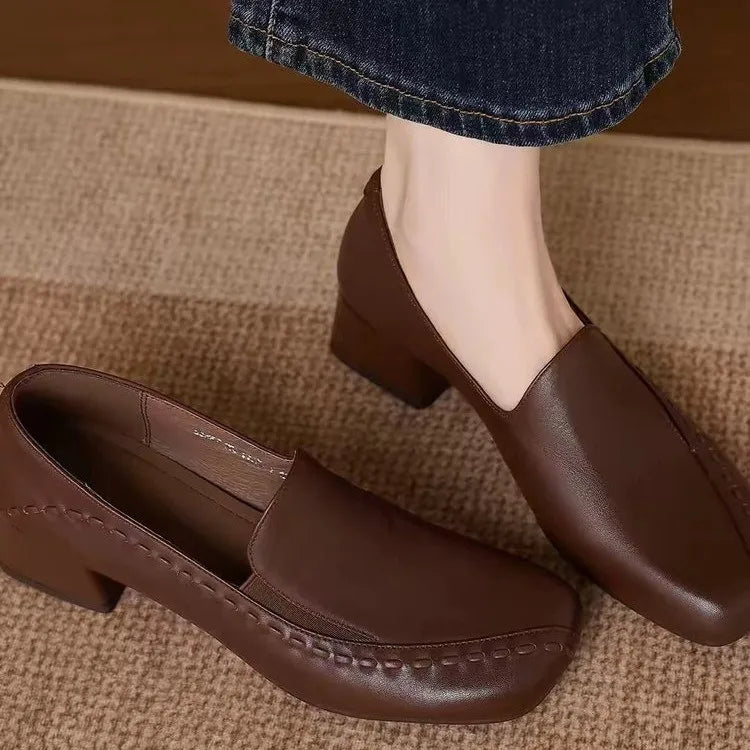 Margaux | Mocassins à Talon Carré Surpiqués