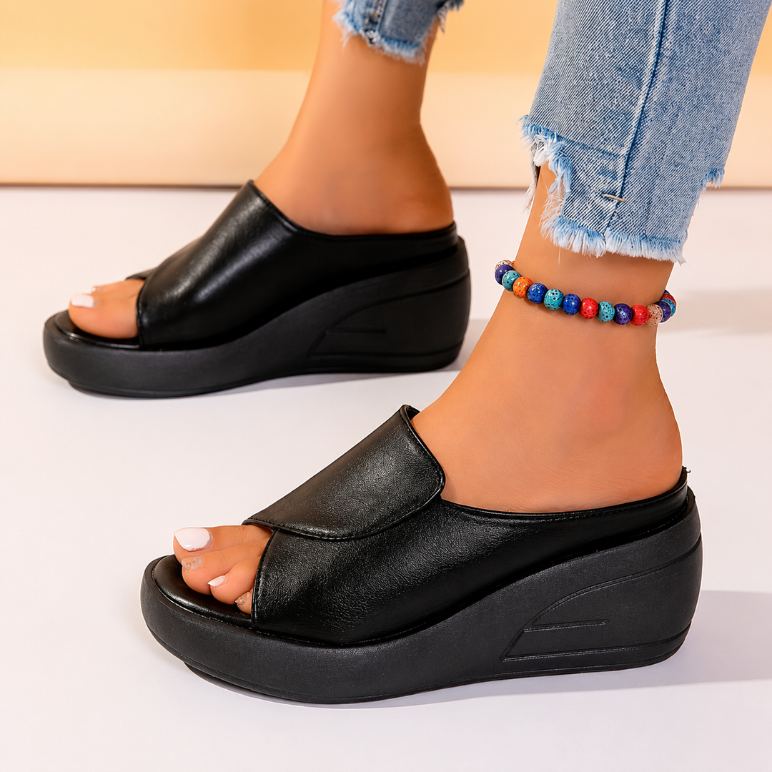 CELINE Orthopedic Slip-On Wedge Sandals - Black