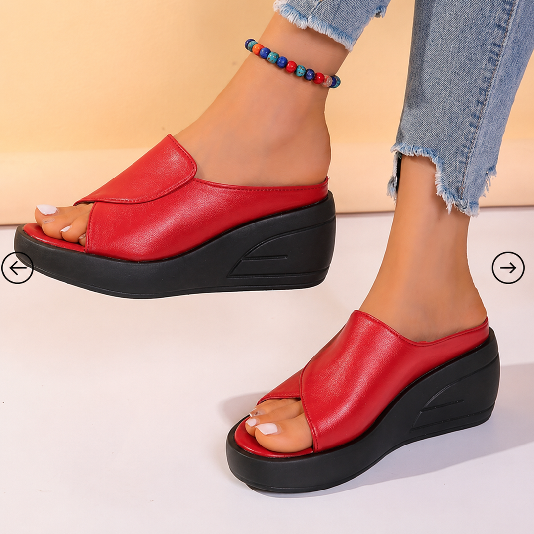 CELINE Orthopedic Slip-On Wedge Sandals - Red